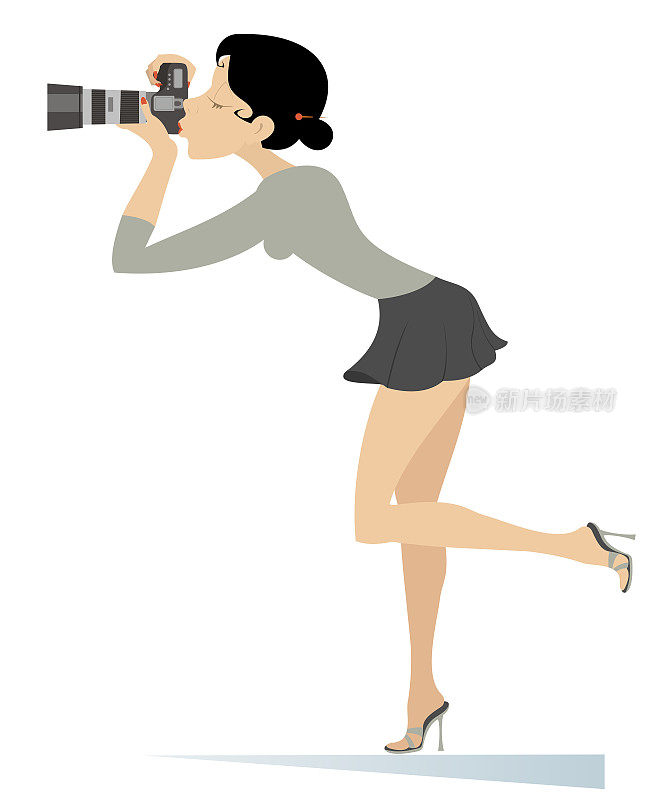 摄影师年轻女子孤立在白色插图