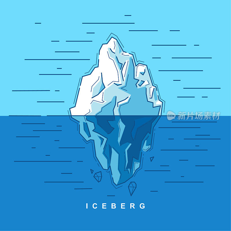 详细的冰山在海洋中由一半的水从线