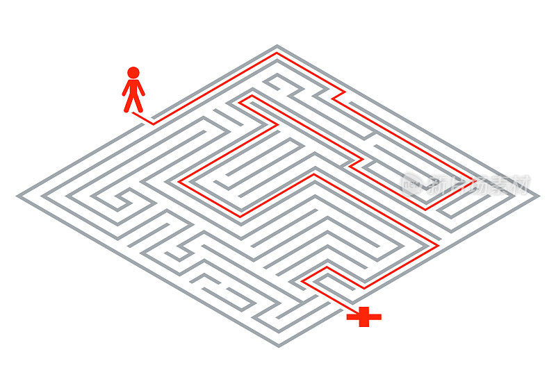 通道错综复杂的迷宫等距迷宫三维设计模板矢量插图