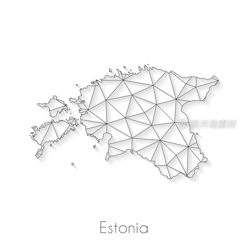 爱沙尼亚地图连接-网络网格上的白色背景