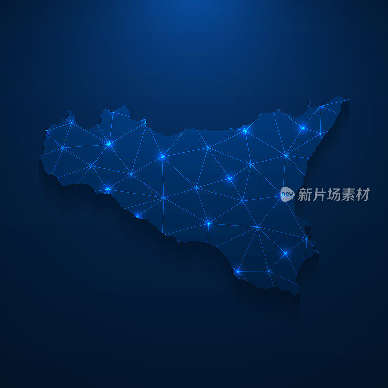 西西里地图网络-明亮的网格在深蓝色的背景