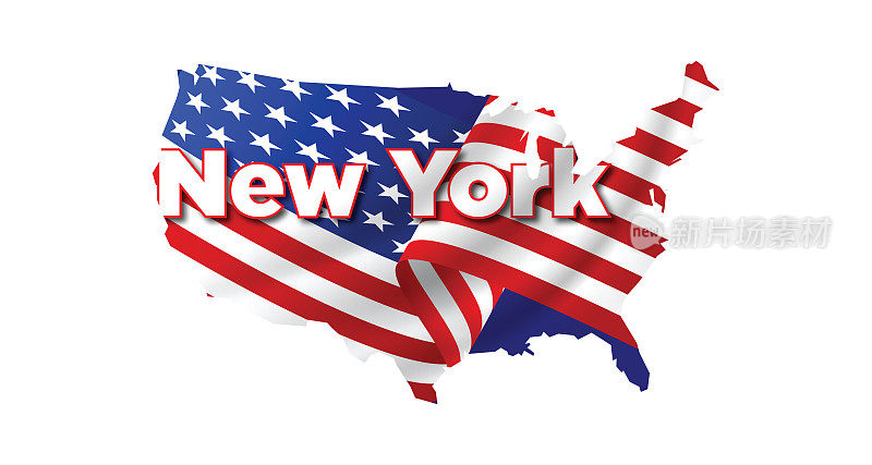 美国地图上的美国城市名称和美国国旗。向量股票插图