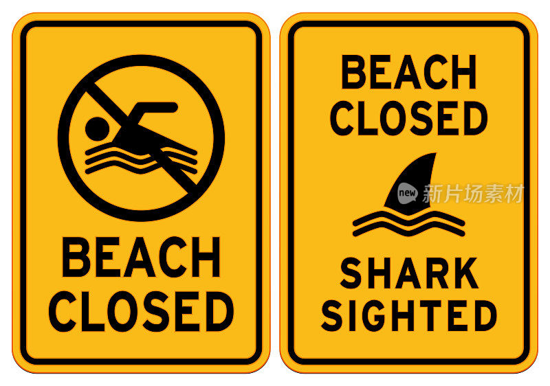 两个“海滩关闭”警告标志被白色隔离
