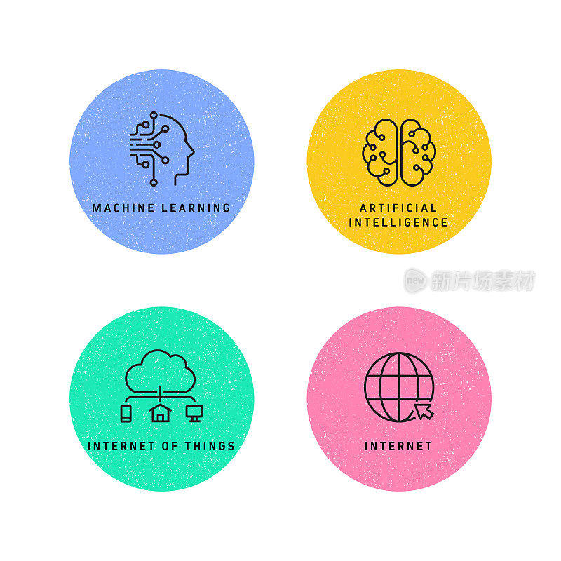 工业4.0相关线条图标。向量符号说明。