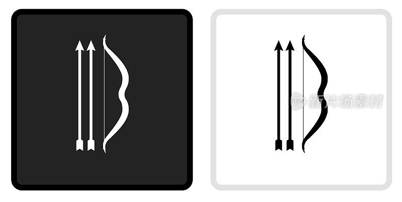 一个弓和两个箭头图标上的黑色按钮与白色翻转