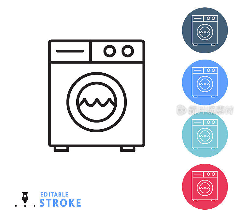 家用洗衣机细线图标设置-可编辑的行程