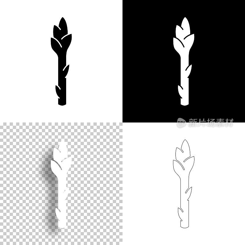 芦笋。图标设计。空白，白色和黑色背景-线图标