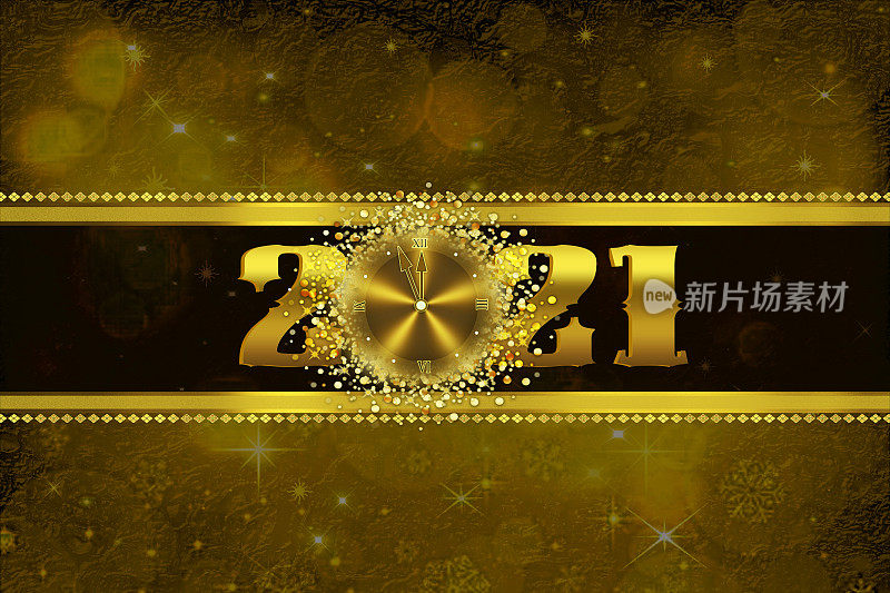 2021年金色新年快乐背景。