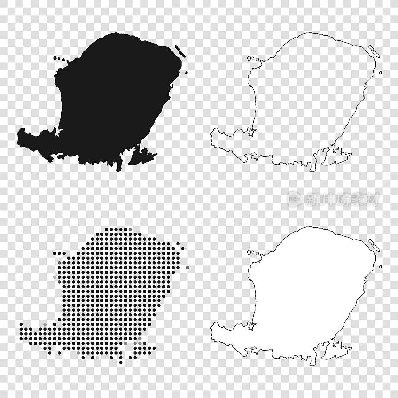 龙目岛地图设计-黑色，轮廓，马赛克和白色