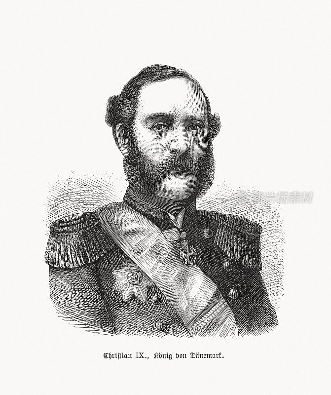 克里斯蒂安九世(1818-1906)，丹麦国王，木刻，1893年出版
