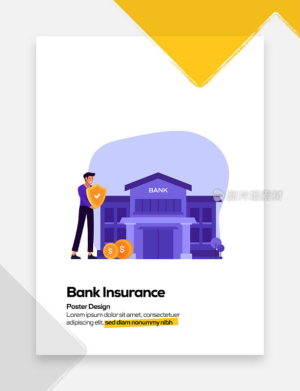 银行保险概念平面设计海报，封面和横幅。现代平面设计矢量插图。