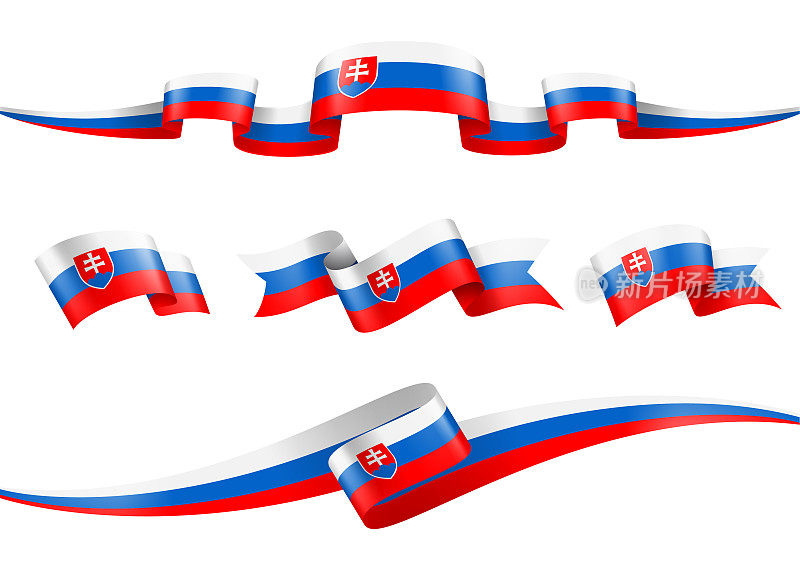 斯洛伐克国旗缎带集矢量股票插图