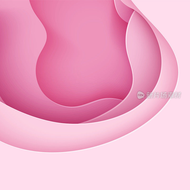 剪纸背景与波浪和洞。粉色3d抽象背景与平滑的波浪层。女性乳腺癌概念。方形海报模板在玫瑰色。女性矢量卡插图