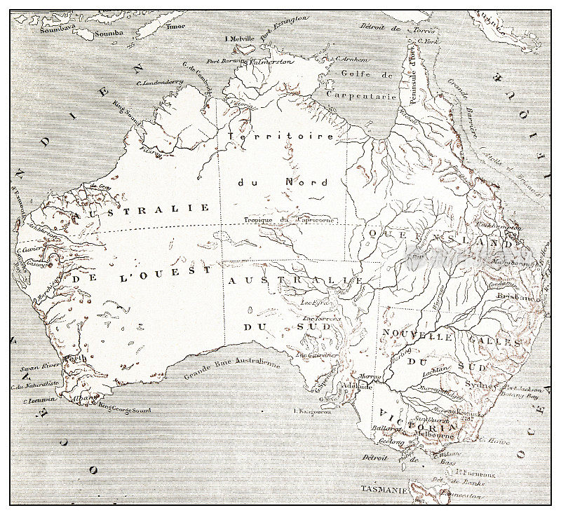古老的法国澳大利亚地图