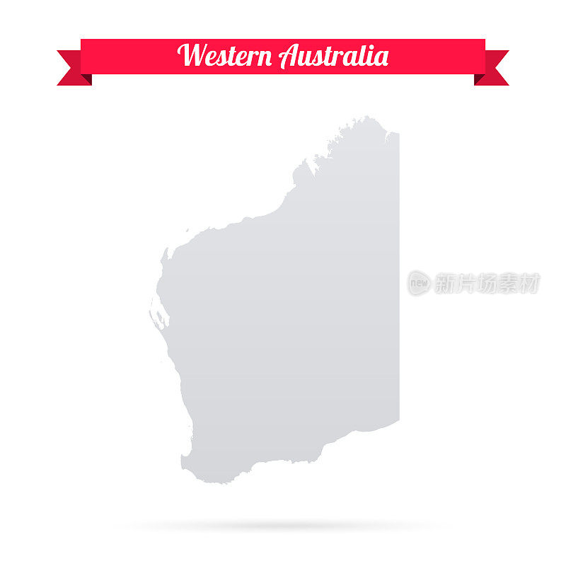 西澳大利亚地图在白色背景和红色横幅