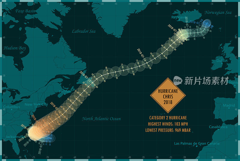 2018年克里斯飓风跟踪北大西洋信息图