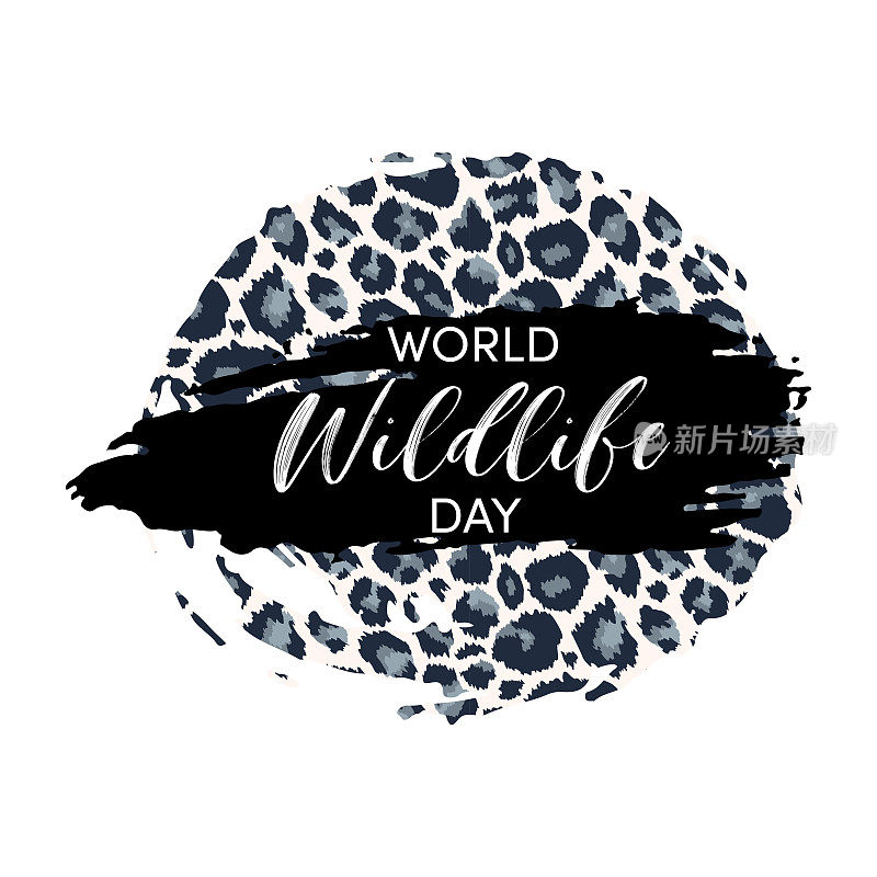 世界野生动物日设计。野生动物保护与保护背景。垃圾雪豹皮标志模板。矢量图