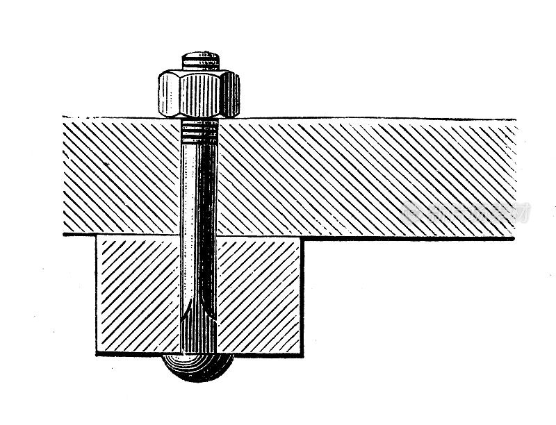 19世纪工业、技术和工艺的古董插图:螺栓