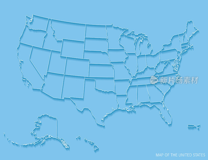 在蓝色背景上投影的美国线艺术地图