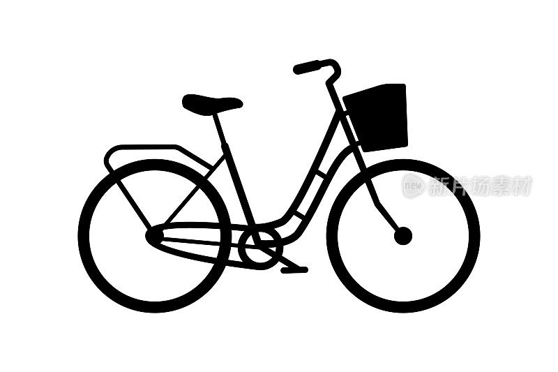 奶奶自行车图标。带篮子的复古自行车。