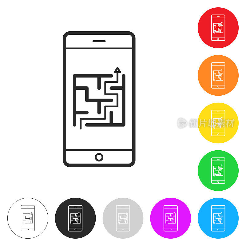 智能手机与迷宫。彩色按钮上的图标