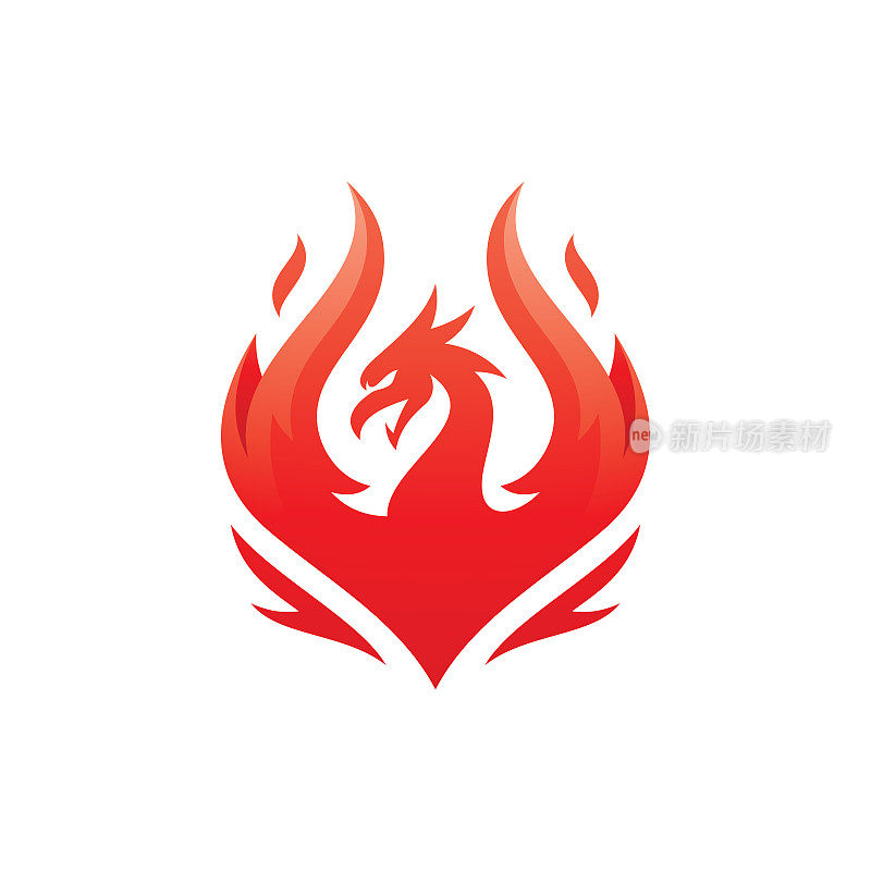 现代上升的凤凰标志设计，鸟与火或火焰翅膀矢量图标与充满活力的红色梯度色