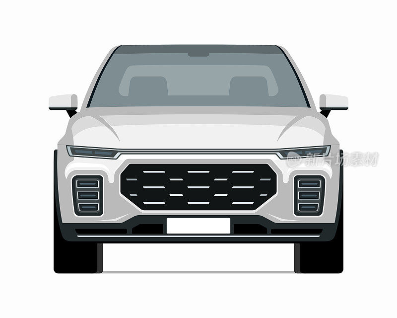 现代SUV汽车模型。前视图交叉车辆隔离在白色背景。向量白色汽车模板的品牌，广告，图标放置。简单的编辑。