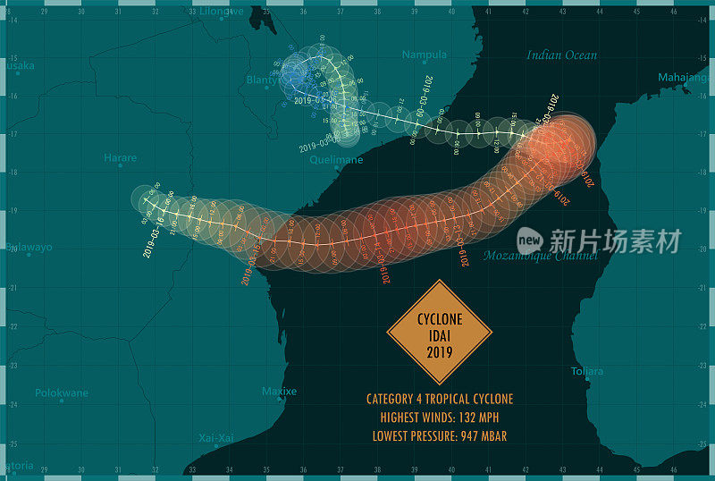 气旋伊代2019追踪南印度洋信息图