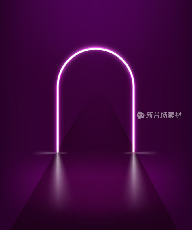 紫罗兰色的霓虹灯在室内发光。三维垂直矢量图