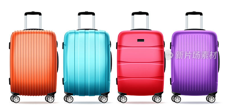 旅行行李箱集矢量设计。旅行箱集旅行袋和旅行箱元素于一身