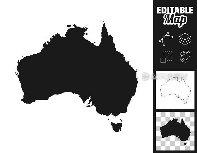 澳大利亚地图设计。轻松地编辑