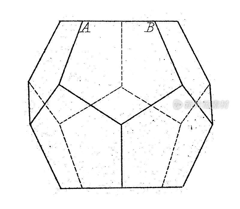 古董插图，数学和几何:立体，立体形状和多面体的边和角