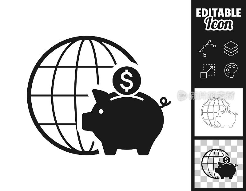 全球美元储蓄。图标设计。轻松地编辑