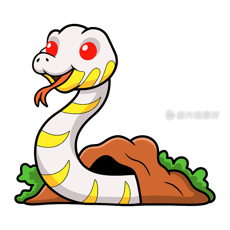 可爱的白化红树林蛇卡通从洞