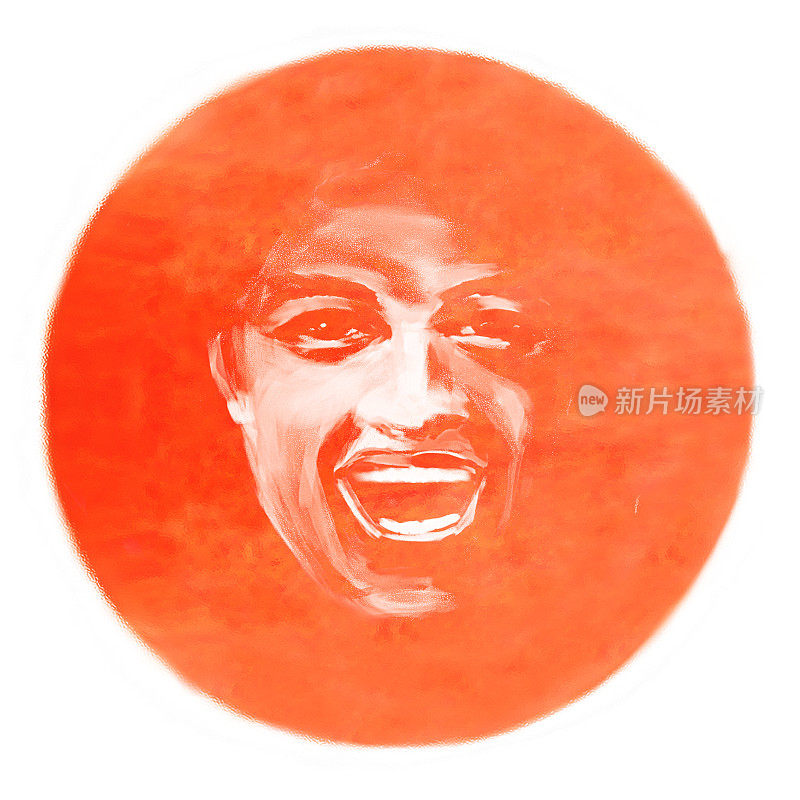一个笑的女人在太阳盘前的单色肖像