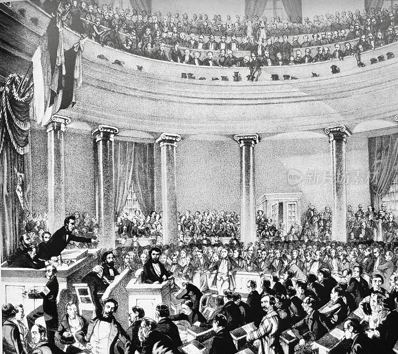 1851年，国民制宪议会在法兰克福的圣保罗广场召开会议，会议发出了要求恢复秩序的呼吁