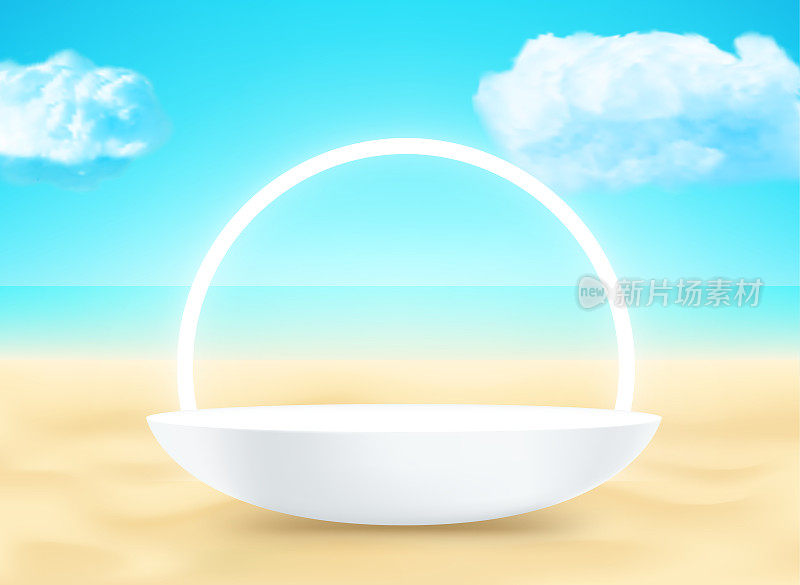景观与讲台上的沙子和白色霓虹圆弧