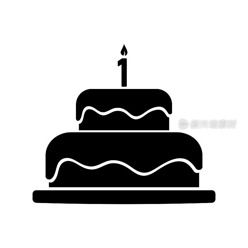 生日蛋糕上有一号蜡烛，简单的黑色矢量图标