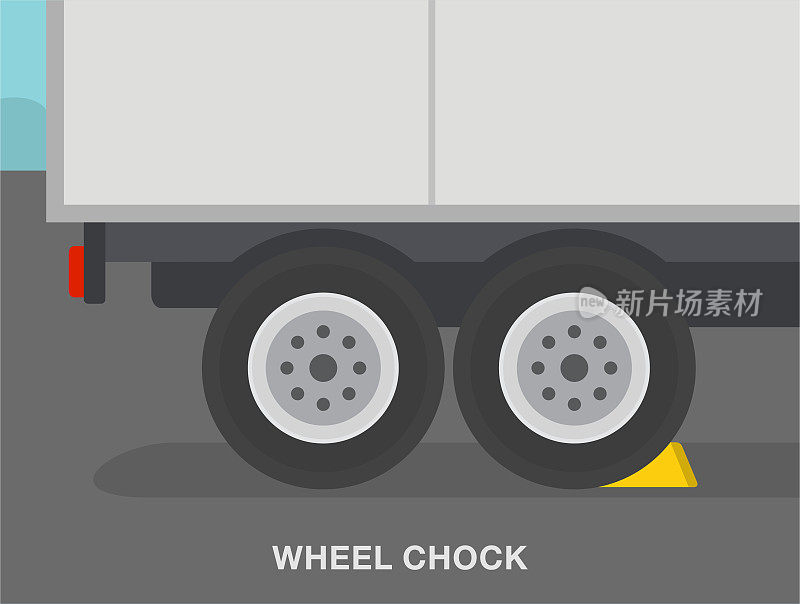 重型车辆驾驶技巧及安全规则。近距离观察车轮止动器或闸板。