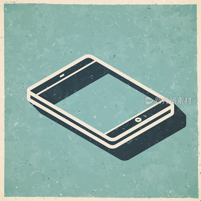 等距平板电脑-平面位置。图标复古复古风格-旧纹理纸