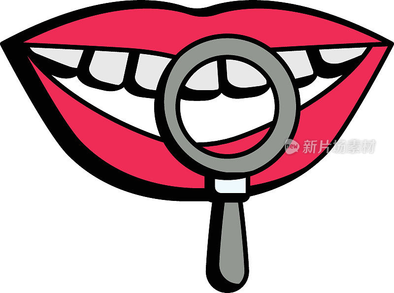 牙齿检查概念，前上牙断裂或裂纹矢量图标设计，假牙符号，口腔保健标志，牙科器械库存插图