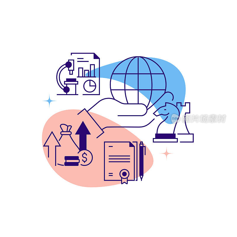 业务相关线横幅设计。团队合作，合同，战略，财务，领导力