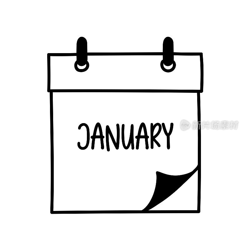 1月。手绘日历图标矢量插图。月份，时间表，日期