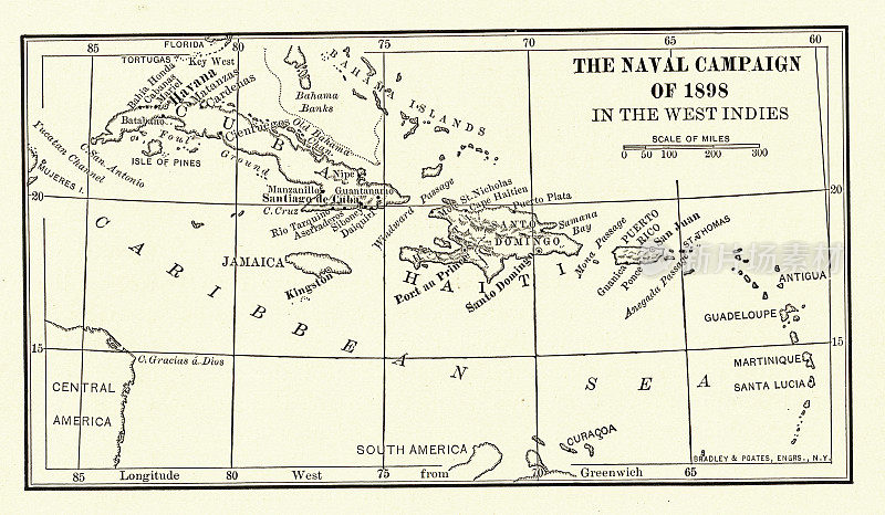 1898年西印度群岛海战地图，美西战争，19世纪90年代，19世纪军事史