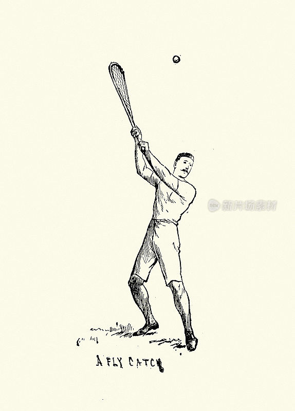 游戏的长曲棍球，球员，飞接，历史体育，维多利亚19世纪，复古插图