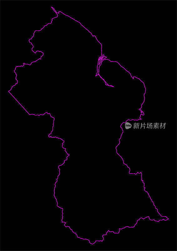 黑色背景下的圭亚那霓虹地图