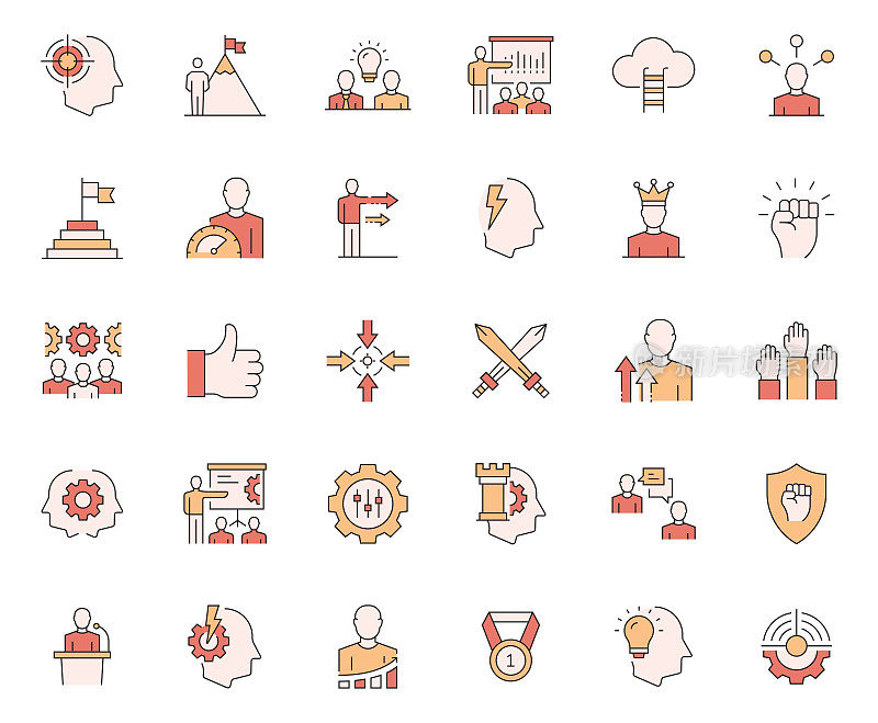 简单的商业动机相关的矢量线图标。大纲符号集合。