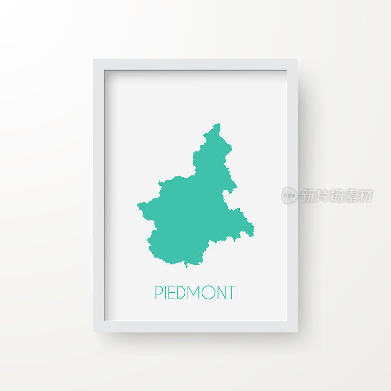 皮埃蒙特地图在一个框架上的白色背景