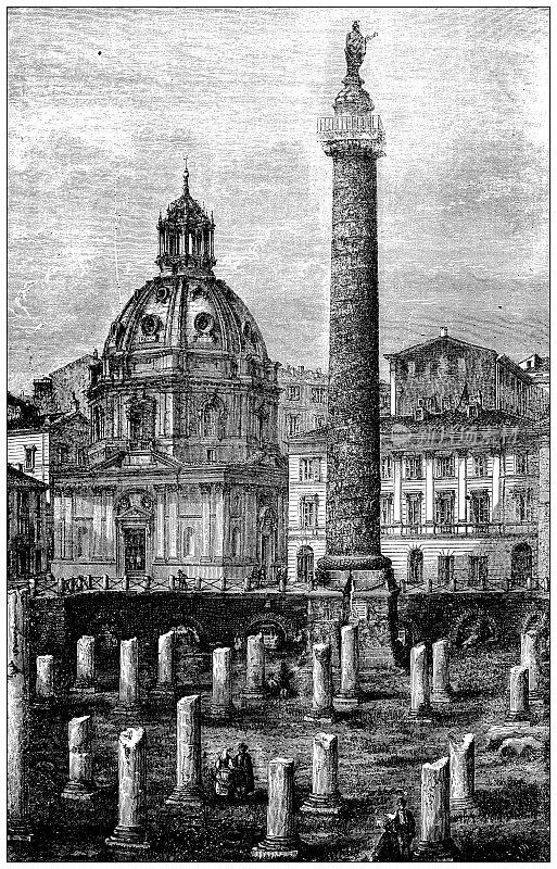 古董插图:图拉真圆柱和罗马广场