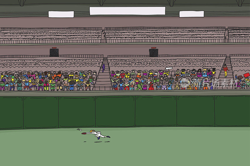 外野手在拥挤的体育场中追逐球